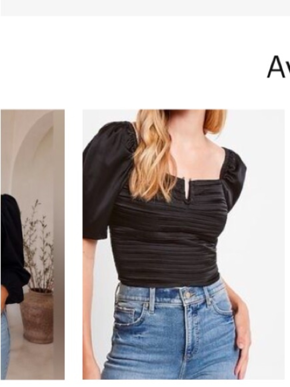 Express Black Ruched Bodice Puff Sleeve Square Neck Top